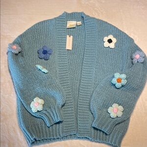 Maeve Teal Cardigan with Multicolor Floral Details